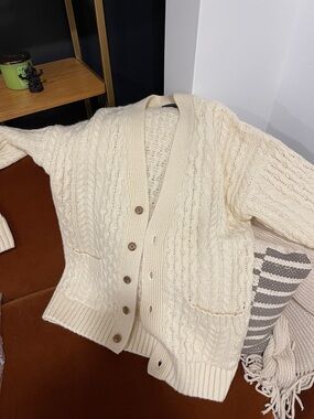 Brandy Melville Cream Cable Knit Cardigan with Pockets